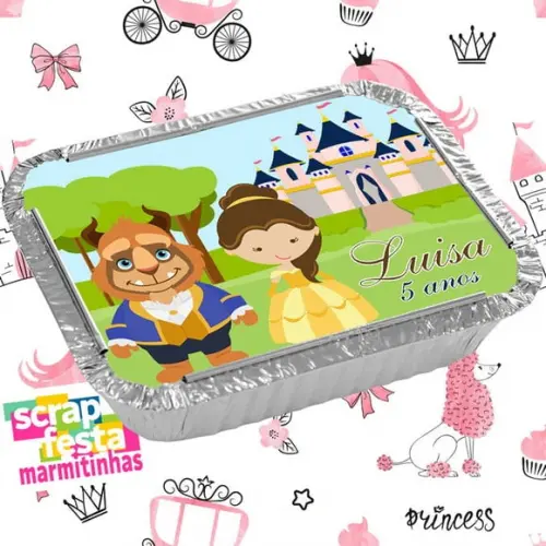 Marmitinha Personalizada Festa a Bela e a Fera Cute