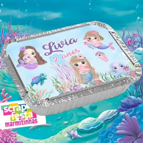 Marmitinha Personalizada Festa Sereia Aquarela