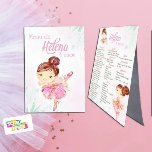 Menu Cardápio Cavalete Festa Bailarina Ballet Aquarela