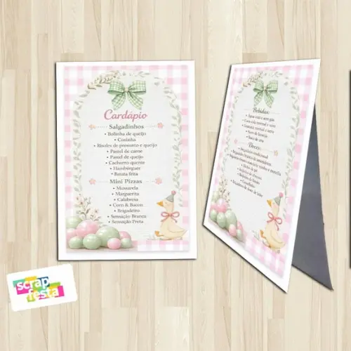 Menu Cardápio Cavalete Festa Patinhos Aquarela