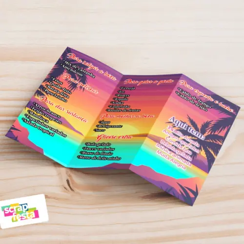 Menu Cardápio Personalizado 3 Partes Festa Tardezinha