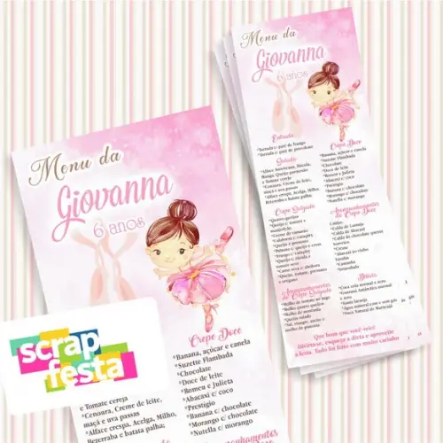 Menu Cardápio Personalizado Festa Bailarina Aquarela