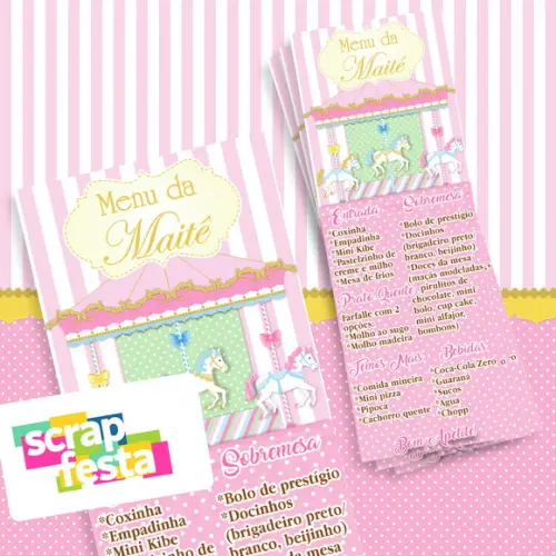 Menu Cardápio Personalizado Festa Carrossel Encantado