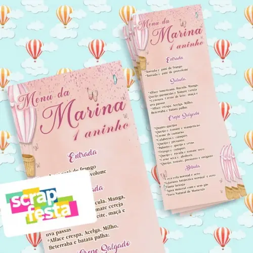 Menu Cardápio Personalizado Festa Balão Aquarela