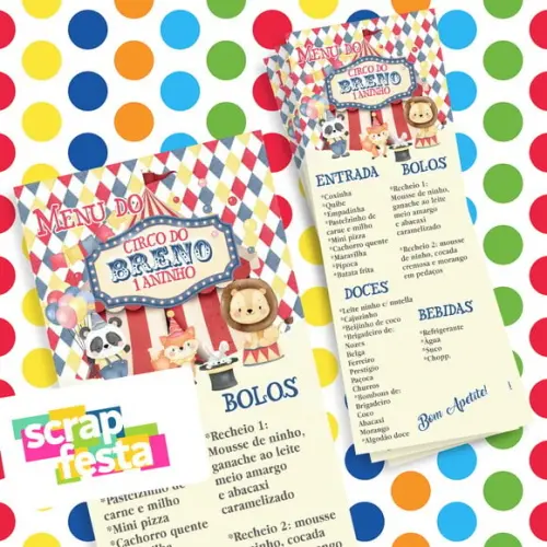 Menu Cardápio Personalizado Festa Circo Vintage