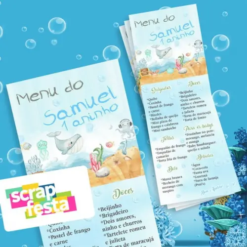 Menu Cardápio Personalizado Festa Fundo do Mar Aquarela