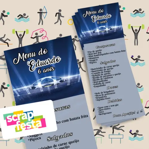 Menu Cardápio Personalizado Festa Futebol Esporte