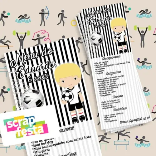 Menu Cardápio Personalizado Festa Futebol Esporte