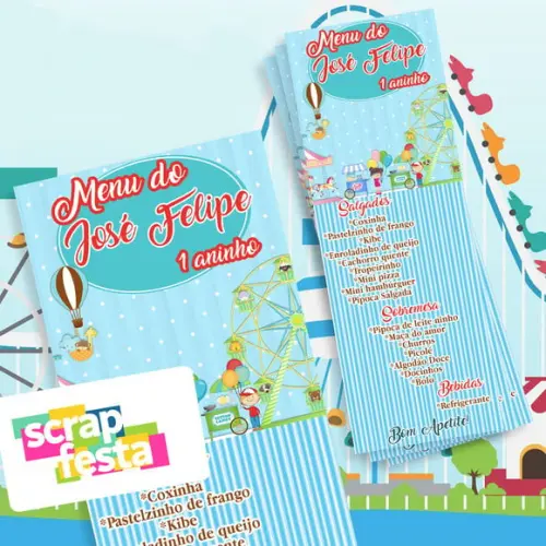 Menu Cardápio Personalizado Festa Parque de Diversões