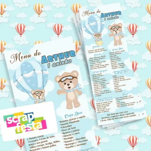 Menu Cardápio Personalizado Festa Urso Baloeiro