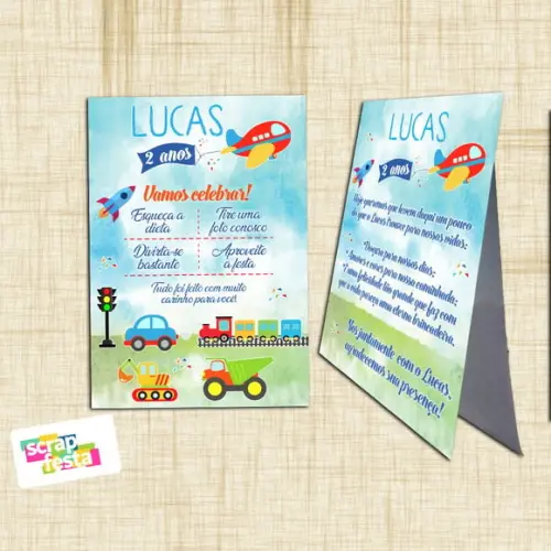 Plaquinha de Agradecimento Festa Meios de Transporte