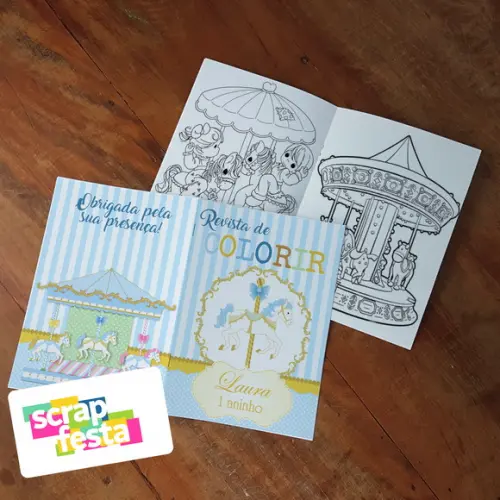 Revista Colorir + Giz Cera Carrossel Encantado Candy Color