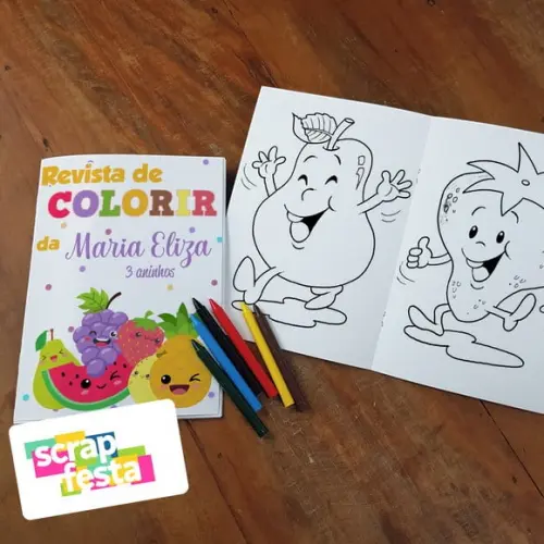 Revista Colorir + Giz Cera Festa Hortifrúti/frutas/quitanda
