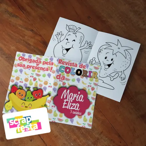 Revista Colorir + Giz Cera Festa Hortifrúti/frutas/quitanda