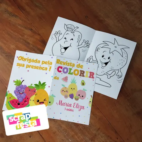 Revista Colorir + Giz Cera Festa Hortifrúti/frutas/quitanda