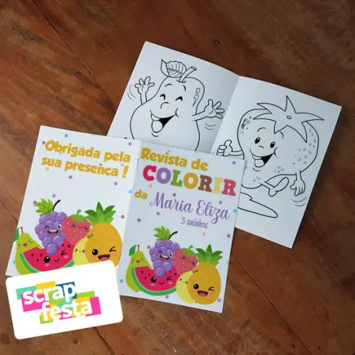 Revista Colorir + Giz Cera Festa Hortifrúti/frutas/quitanda