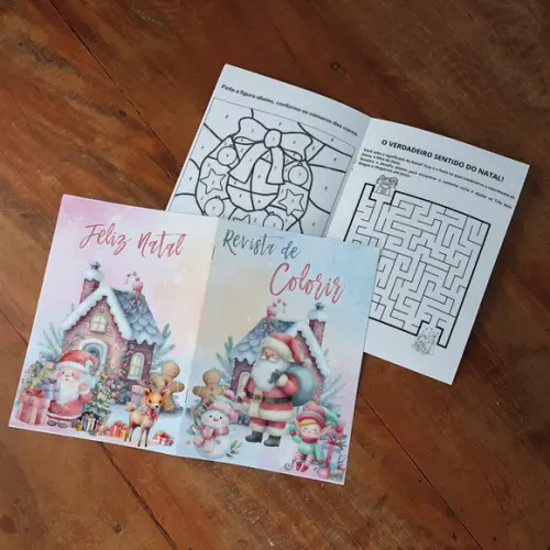 Revista Colorir + Giz Cera Festa Natal Aquarela