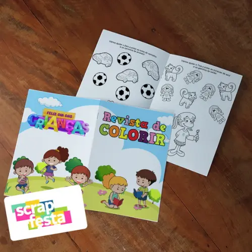 Revista Colorir + Giz Cera Personalizado Dia das Crianças