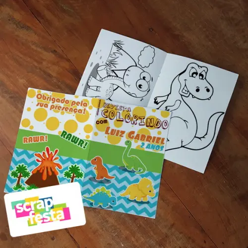 Revista Colorir + Giz de Cera Dinossauro