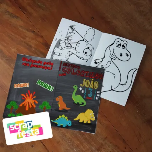 Revista Colorir + Giz de Cera Dinossauro Chalkboard