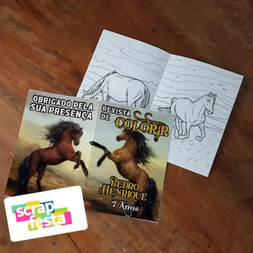 Revista Colorir + Giz de Cera Festa Cavalo