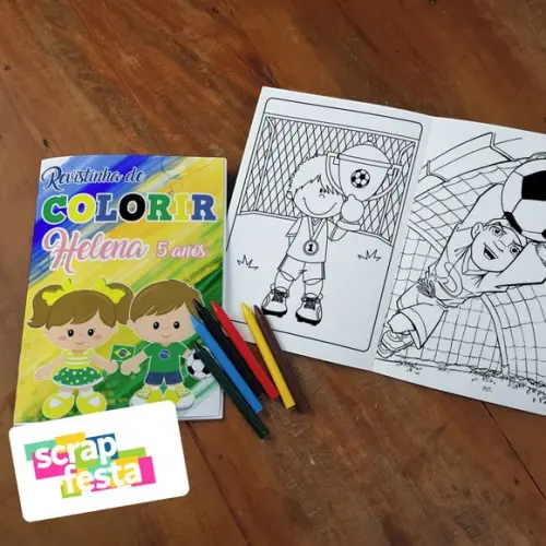 Revista Colorir + Giz de Cera Festa Esporte Futebol Copa
