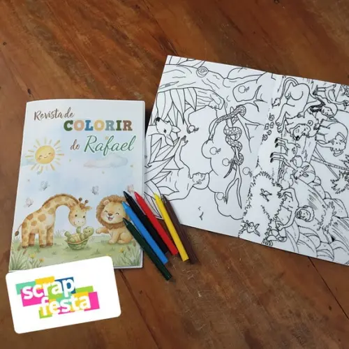 Revista Colorir + Giz de Cera Festa Criação do Mundo