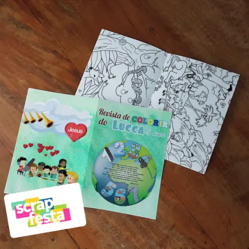 Revista Colorir + Giz de Cera Festa Criação do Mundo 7 Dias