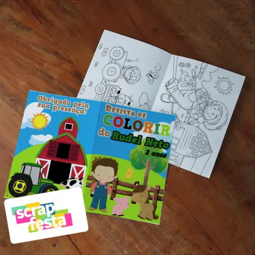 Revista Colorir + Giz de Cera Festa Fazendinha