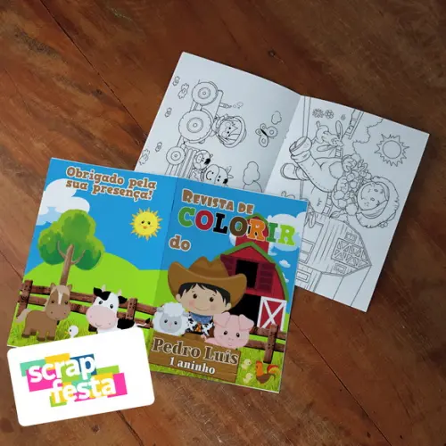 Revista Colorir + Giz de Cera Festa Fazendinha