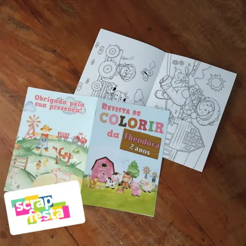 Revista Colorir + Giz de Cera Festa Fazendinha Aquarela
