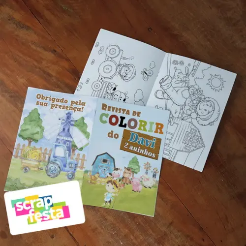 Revista Colorir + Giz de Cera Festa Fazendinha Aquarela