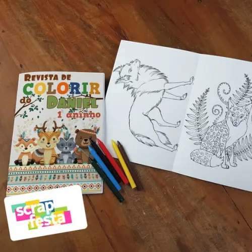 Revista Colorir + Giz de Cera Festa Floresta Tribal