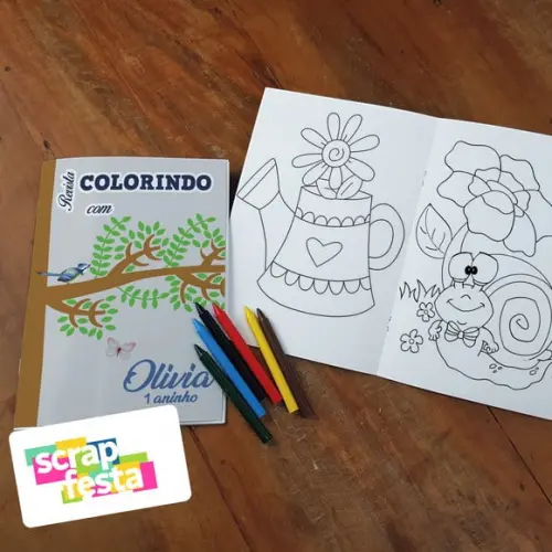Revista Colorir + Giz de Cera Festa Jardim Encantado