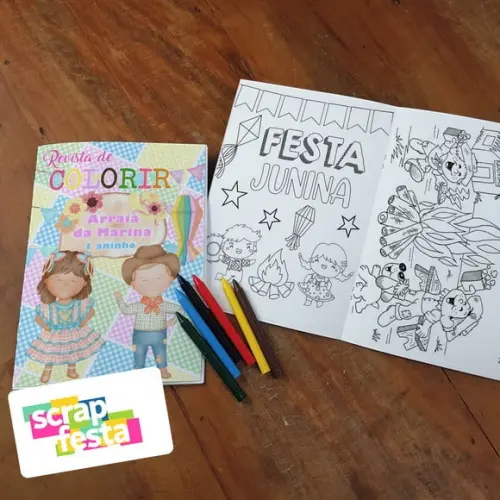 Revista Colorir + Giz de Cera Festa Junina/julina Arraiá