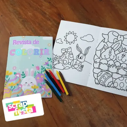 Revista Colorir + Giz de Cera Festa Páscoa