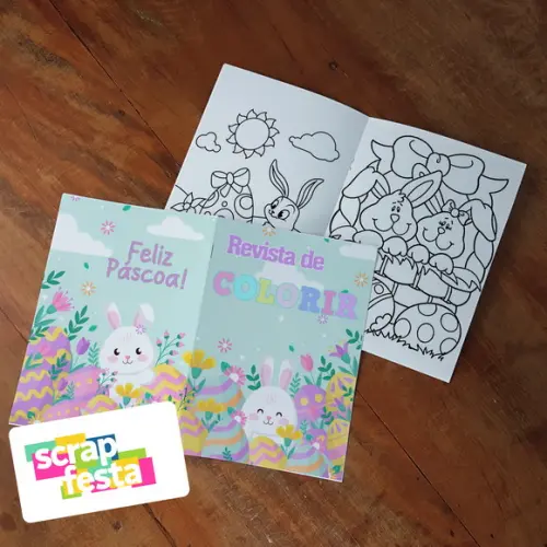 Revista Colorir + Giz de Cera Festa Páscoa