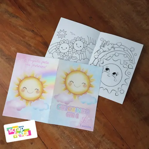 Revista Colorir + Giz de Cera Festa Primeira Volta ao Sol