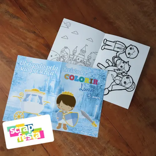 Revista Colorir + Giz de Cera Festa Príncipe