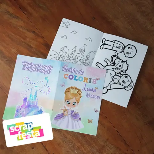 Revista Colorir + Giz de Cera Festa Princesas Cute