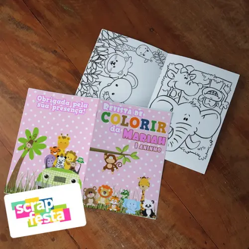 Revista Colorir + Giz de Cera Festa Safari Menina