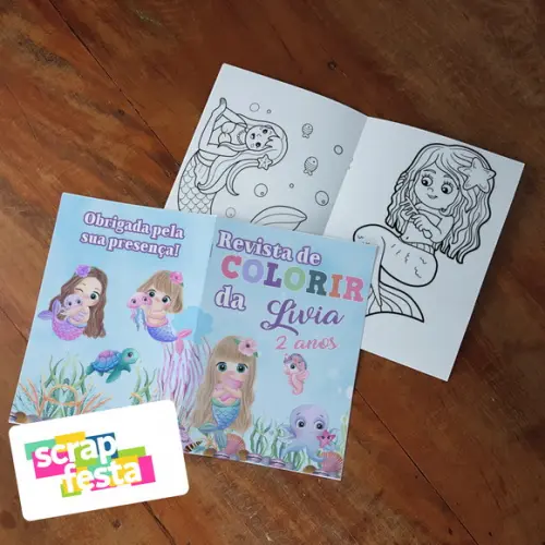 Revista Colorir + Giz de Cera Festa Sereia Aquarela