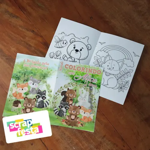 Revista Colorir + Giz de Cera Floresta Encantada Aquarela