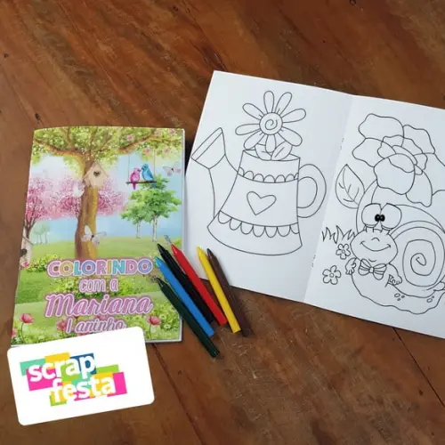 Revista Colorir + Giz de Cera Jardim Encantado Aquarela