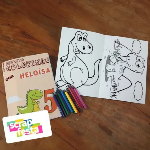 Revista Colorir + Lápis de Cor Festa Dinossauro
