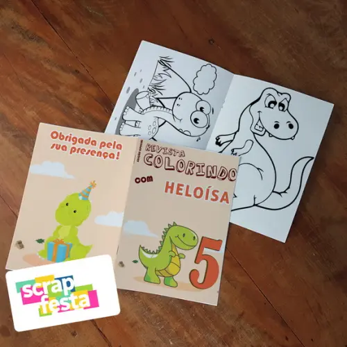 Revista Colorir + Lápis de Cor Festa Dinossauro