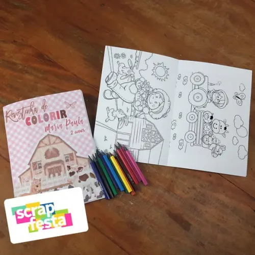 Revista Colorir + Lápis de Cor Festa Fazendinha Aquarela