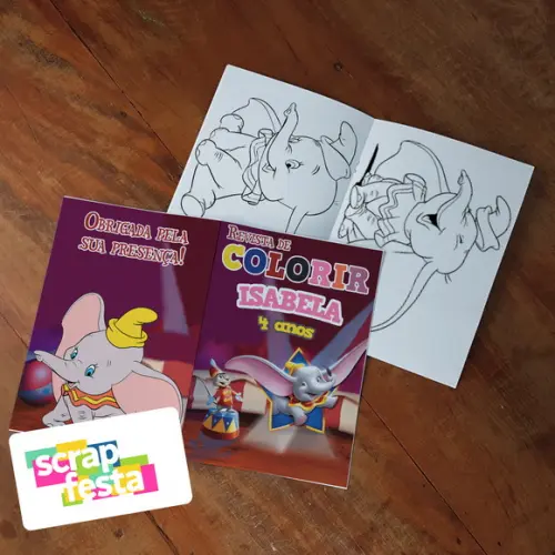 Revista Colorir Personalizado + Giz Cera Festa Dumbo