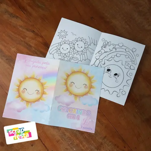 Revista Colorir+embalagem+giz Cera Primeira Volta ao Sol