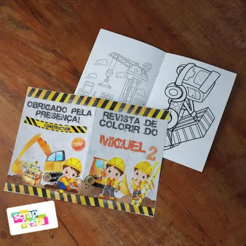 Revista Colorir+embalagem+giz de Cera Festa Construção